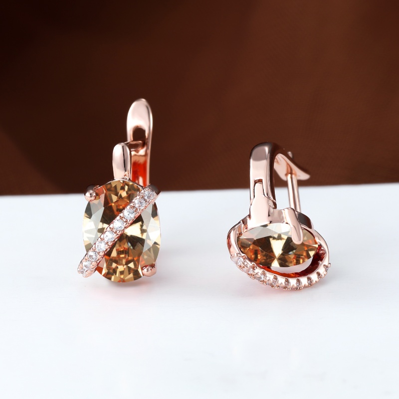 Women's Exquisite Rose Plated Earrings Set with Champagne Glass